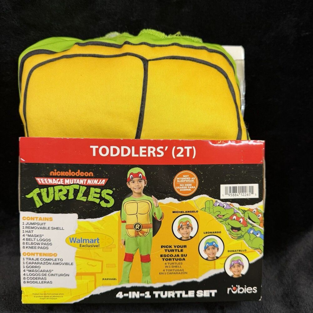 Teenage Mutant Ninja Turtles Halloween Costume Toddler Sz 2T w/ 4 Headbands NEW